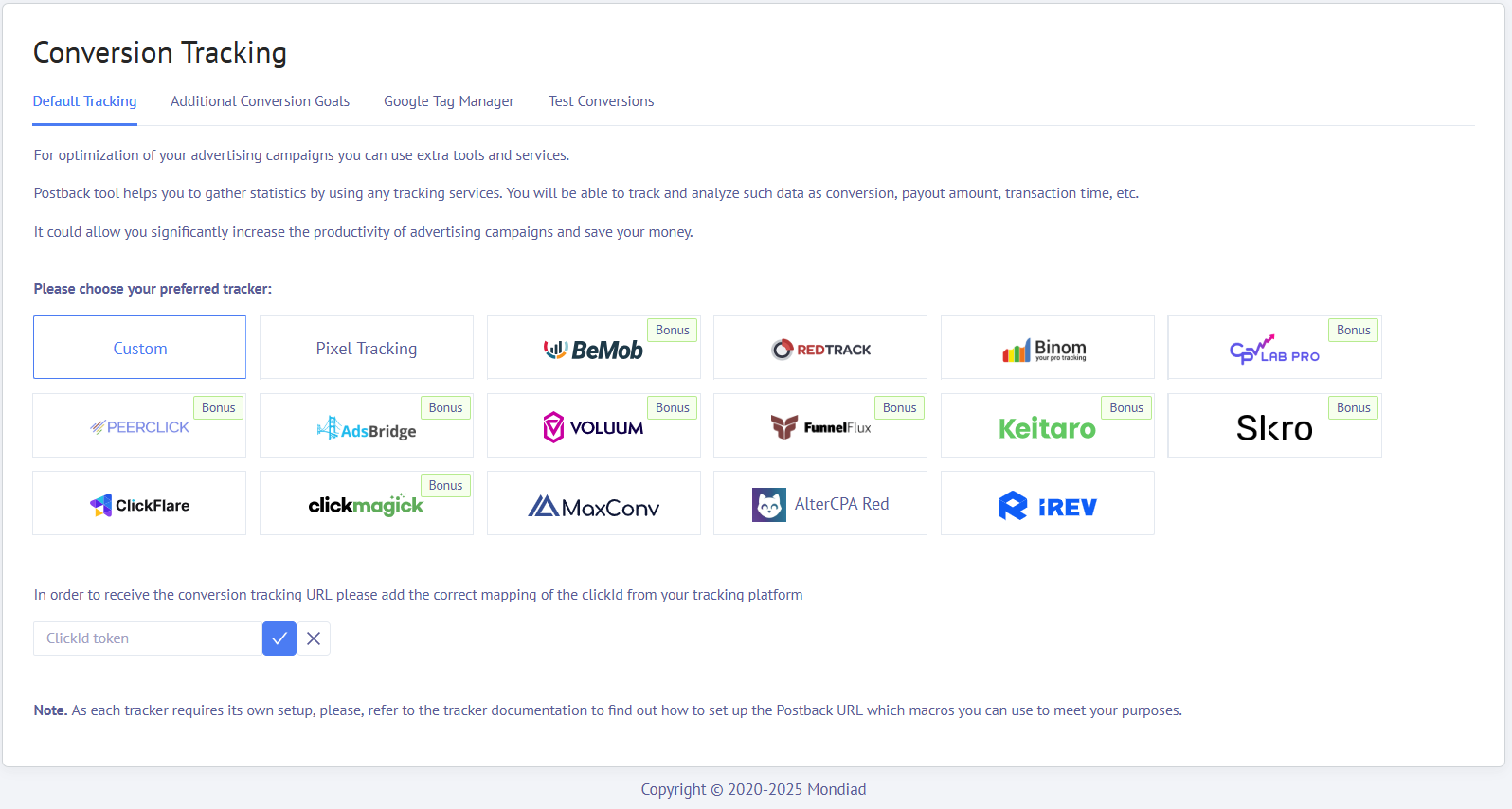 CONVERSION TRACKING PANEL 2025