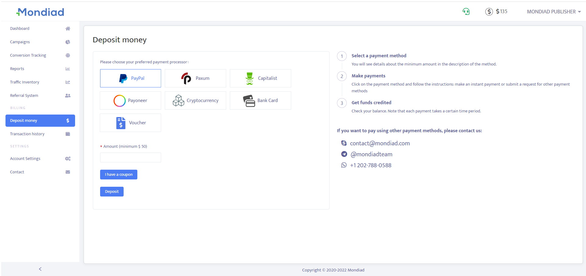 Mondiad deposit money section