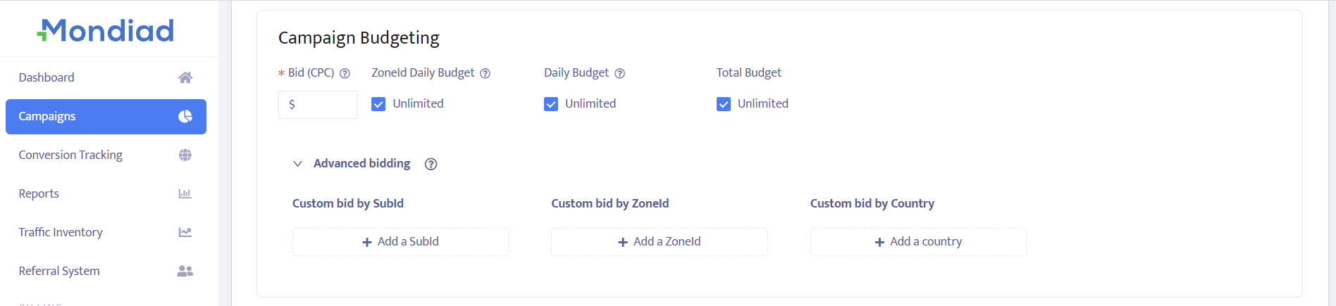 Mondiad ad campaign creation