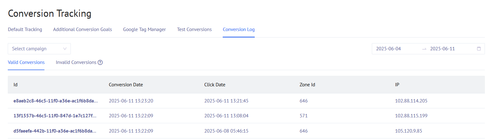 Mondiad conversion tracking log