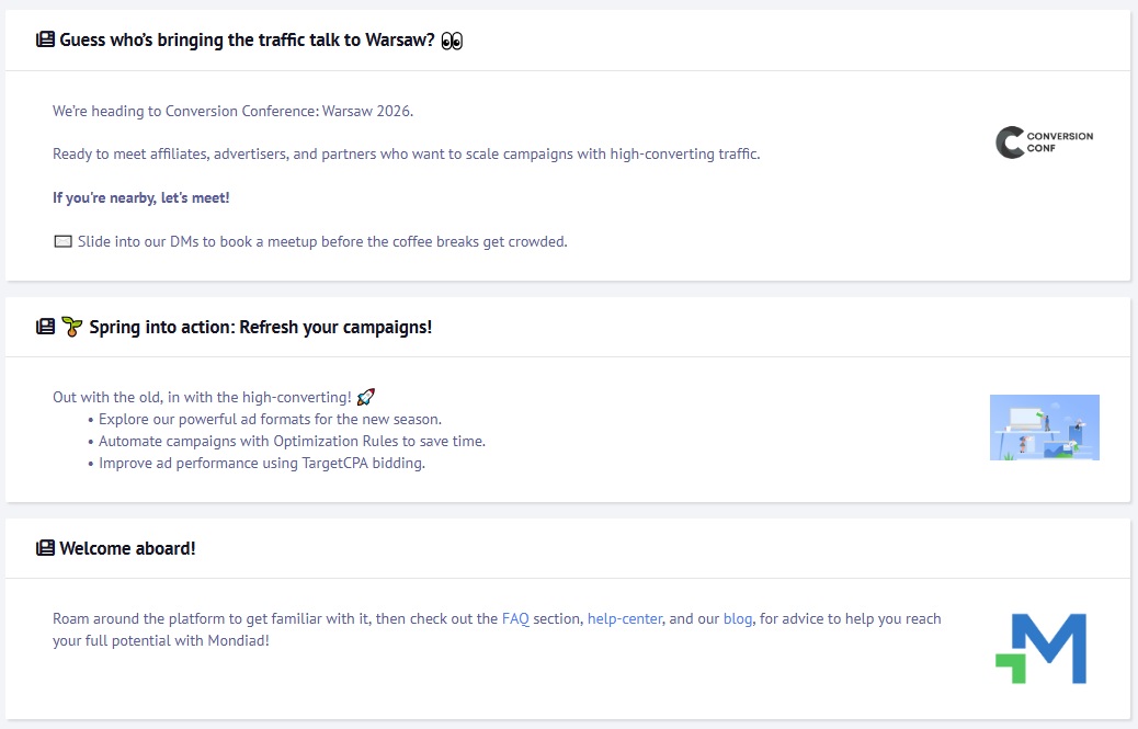 Mondiad dashboard updates