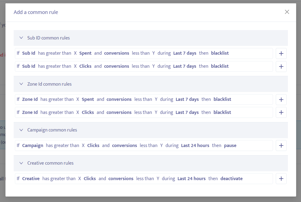 Mondiad common rule templates