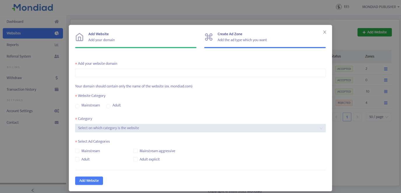 Mondiad website validation