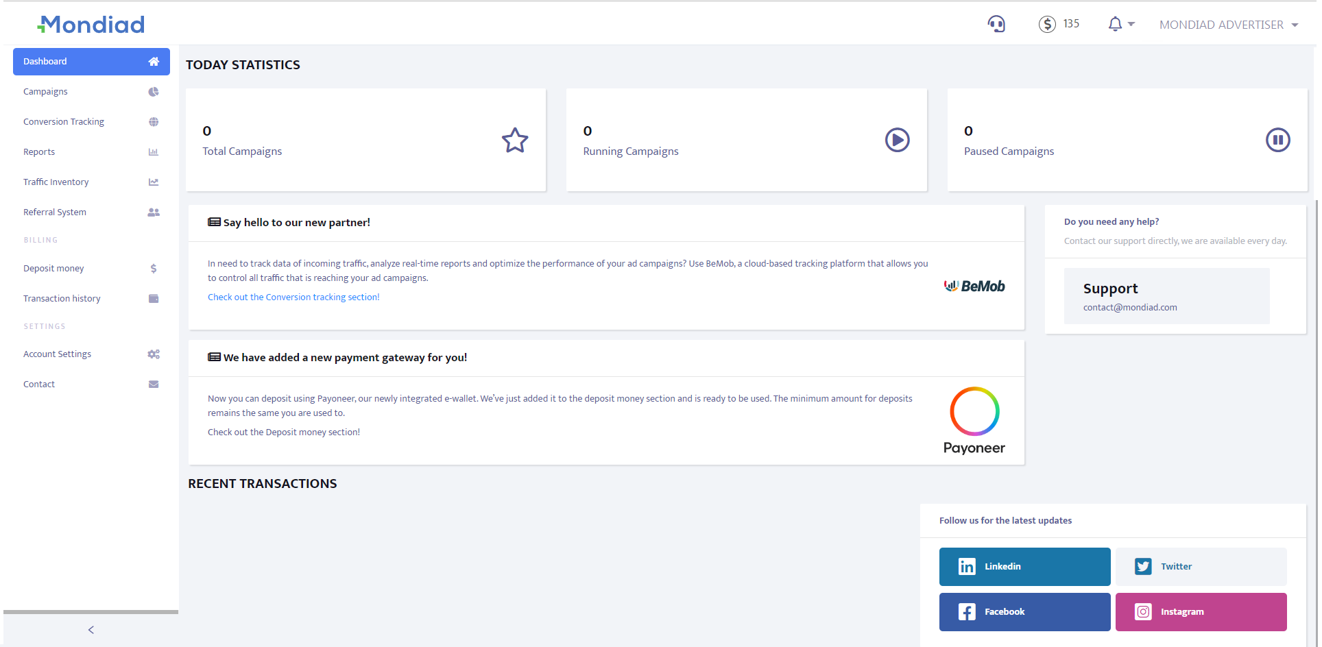 Mondiad dashboard