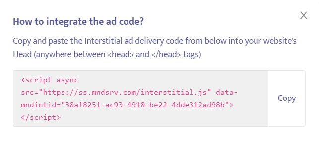 Mondiad ad code - interstitial