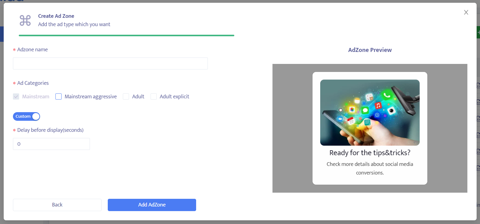 Mondiad Interstitial Ad Zone Configuration