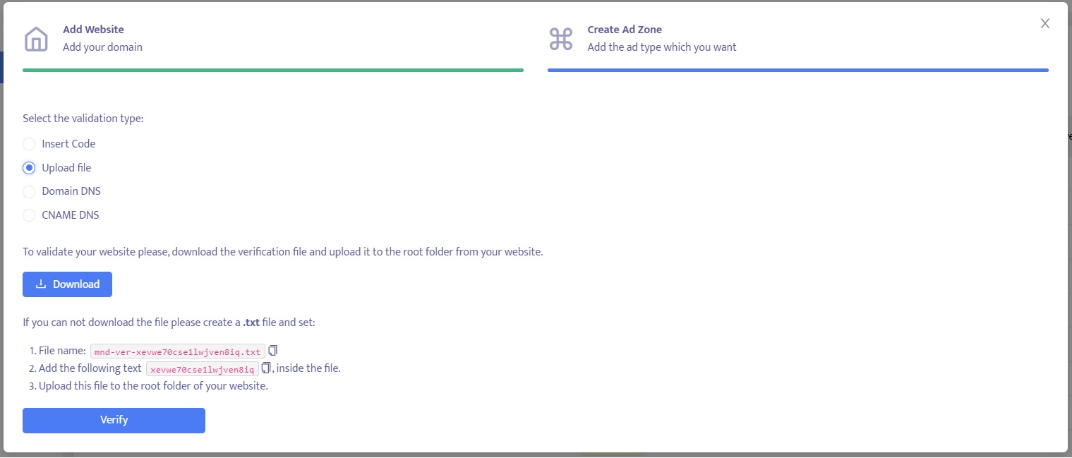mondiad website validation - upload file