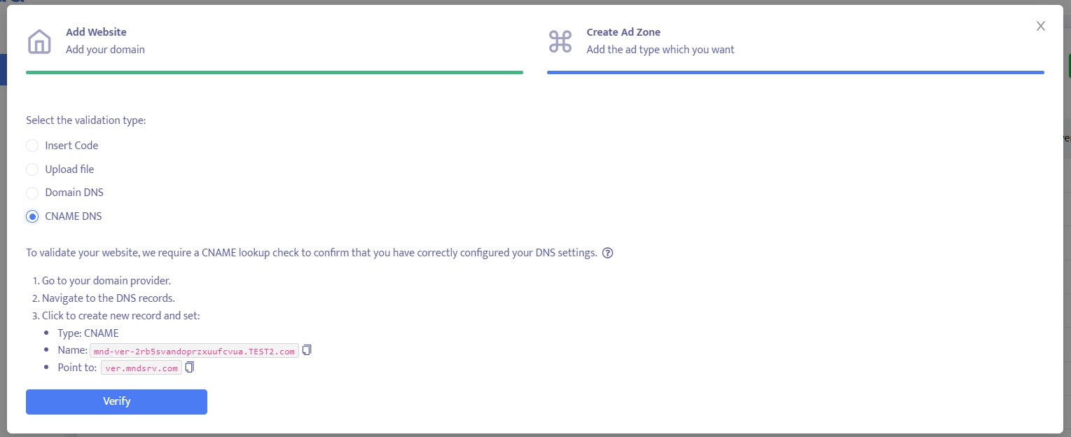 mondiad website validation4 - CNAME