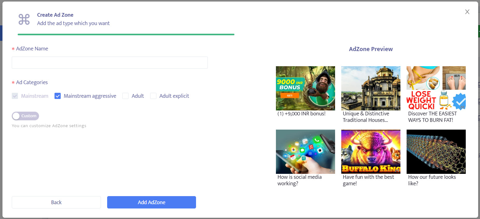 Mondiad Native Ad Zone Configuration