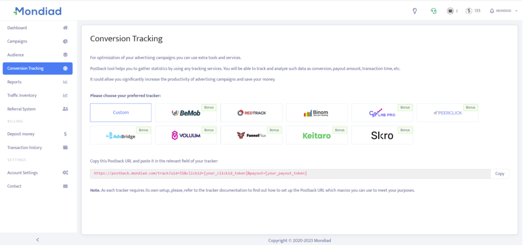 Mondiad - conversion trackers partnerships