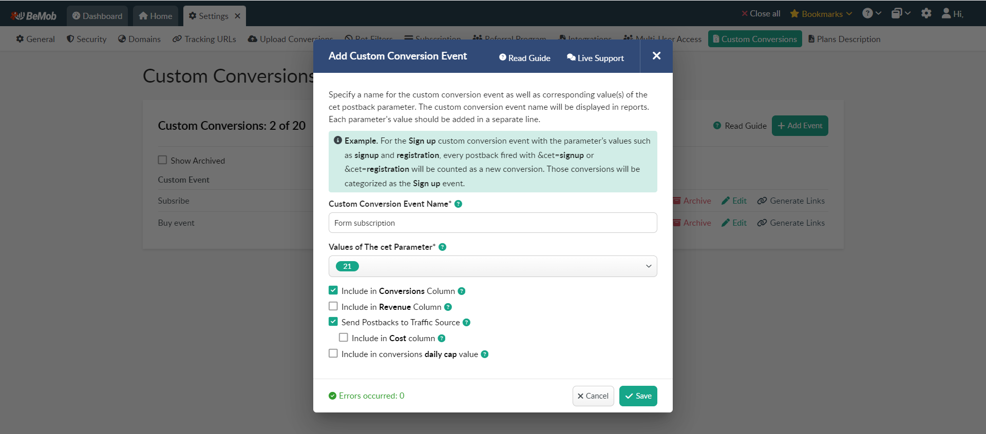 bomob traffic source setup