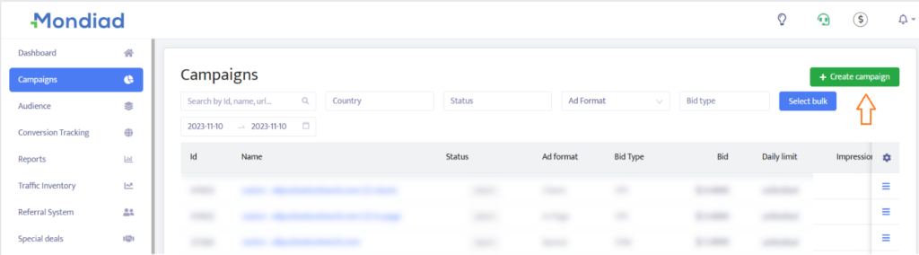 Mondiad campaign creation