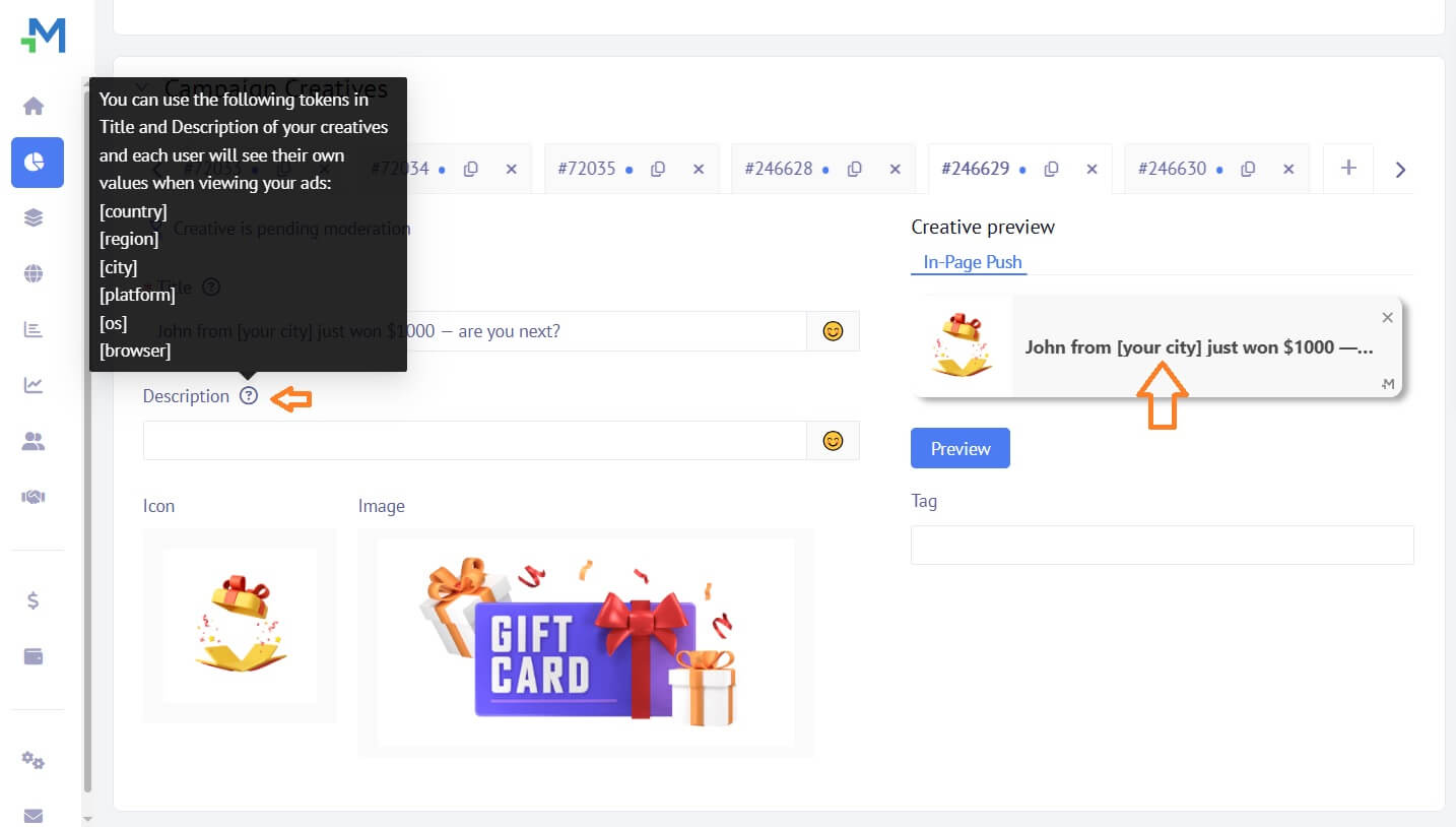 Mondiad ad creative tiokens